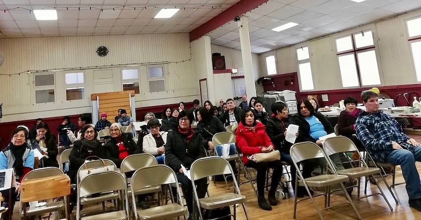 Church hall filled with people for the vestry meeting